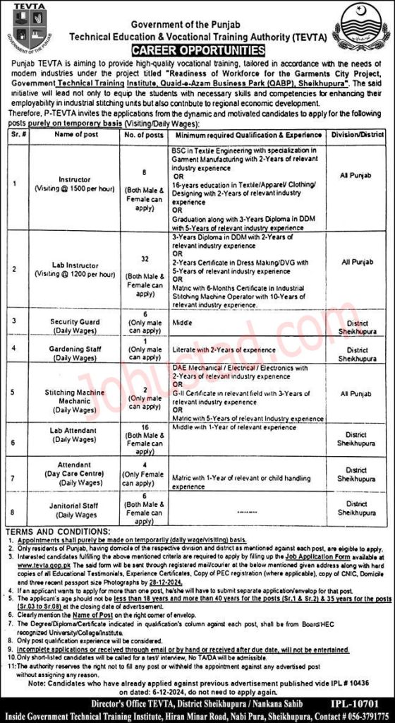 TEVTA Jobs in Punjab