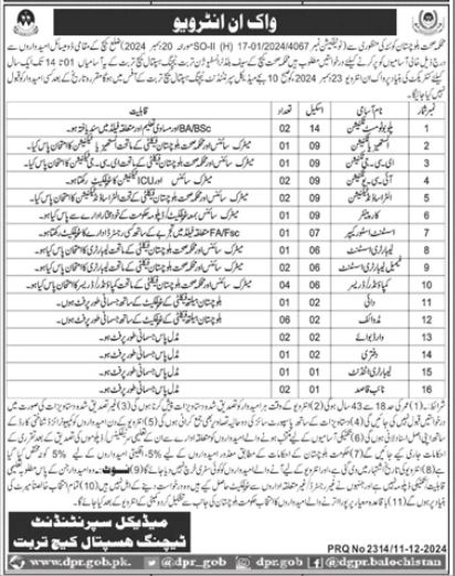 Teaching Hospital jobs in Turbat 2024 walk in Interview