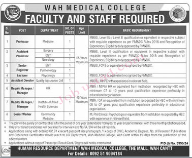 Wah Medical College Jobs December 2024
