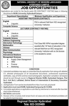 Jobs in National University of Modern Languages NUML 2024