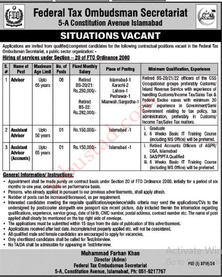 Federal Tax Ombudsman Secretariat Jobs