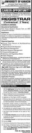 Jobs in the University of Karachi December 2024