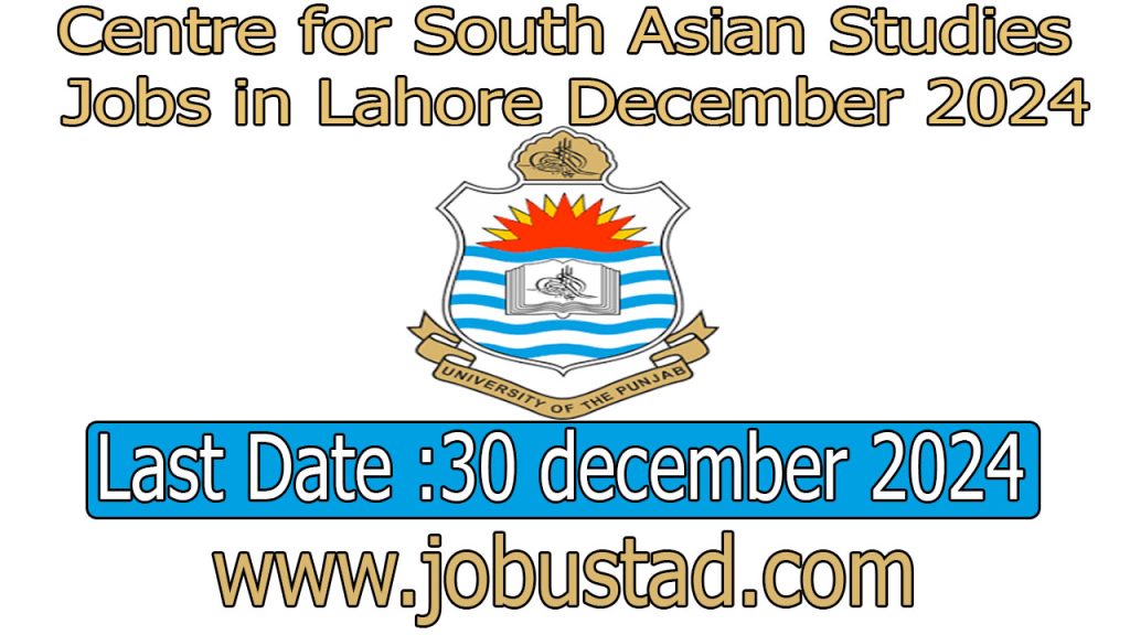 Centre for South Asian Studies Jobs in Lahore December 2024