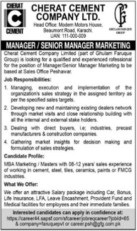 Manager and Senior Manager Marketing Jobs in Peshawar 2024 Advertisment