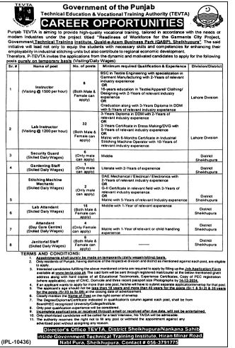 TEVTA Jobs in Punjab