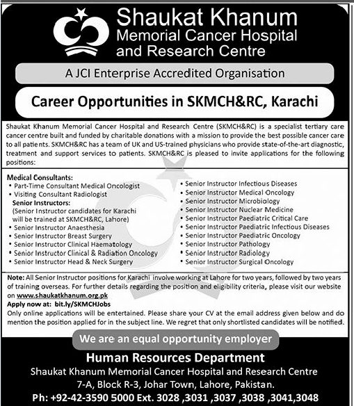 Shaukat khanum Hospital Jobs In Karachi December 2024