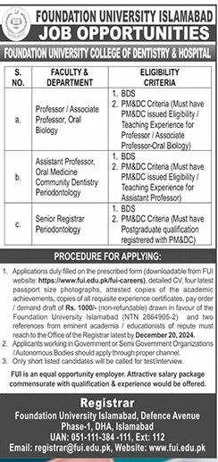 Job Opportunities at Foundation University Islamabad FUI 2024