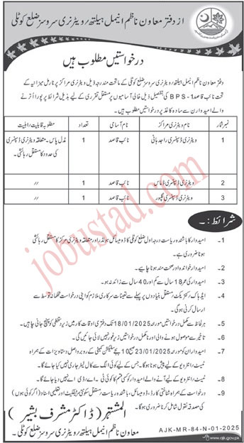 Assistant Director of Animal Health Veterinary Services Jobs in Kotli 2025