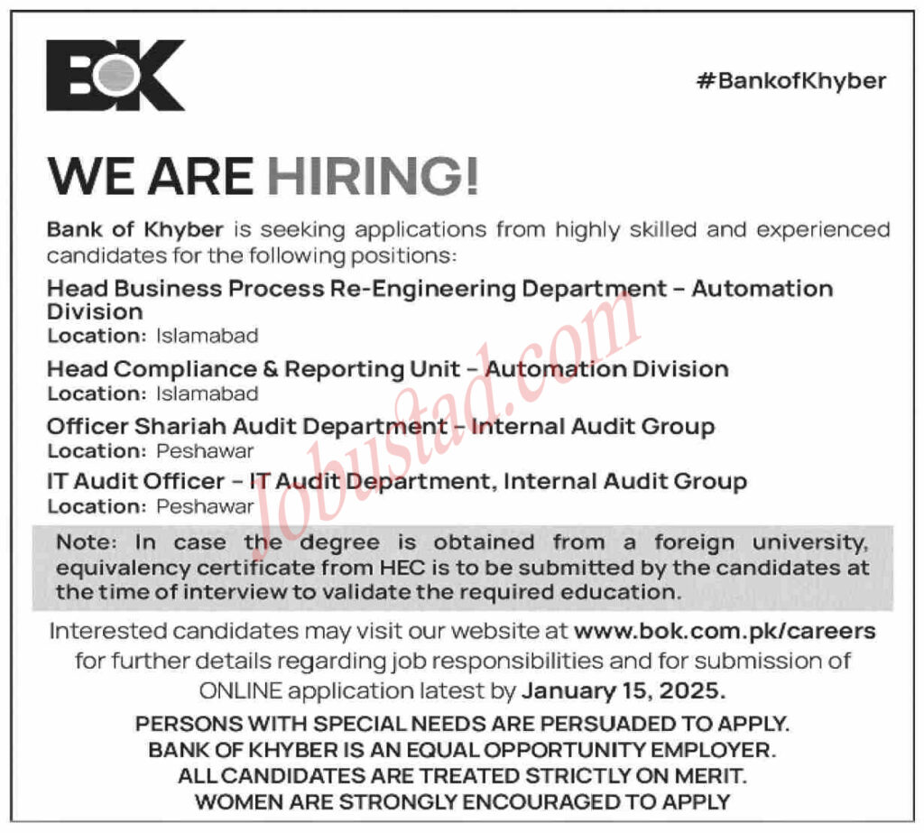 Bank Of Khyber Jobs In Islamabad January 2025 Advertisement