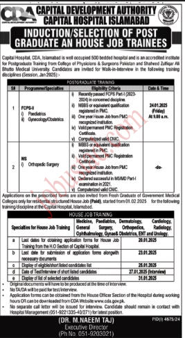 Capital Hospital Jobs in Islamabad January 2025 