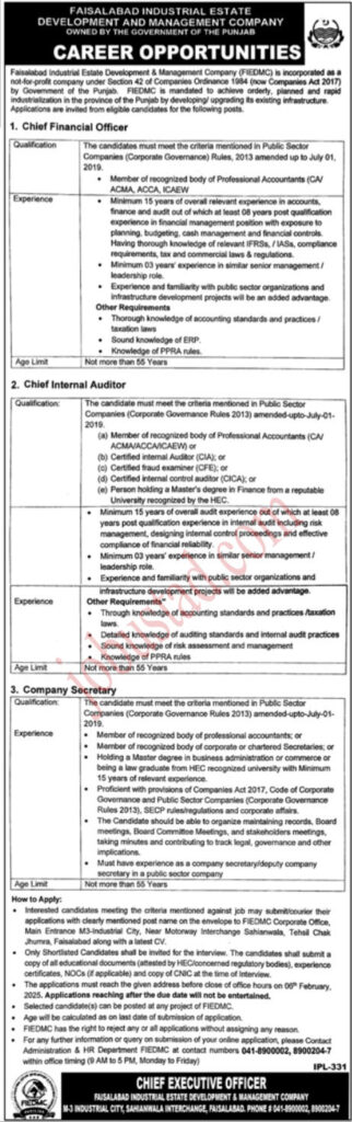 Chief Financial Officer Jobs in Faisalabad January 2025