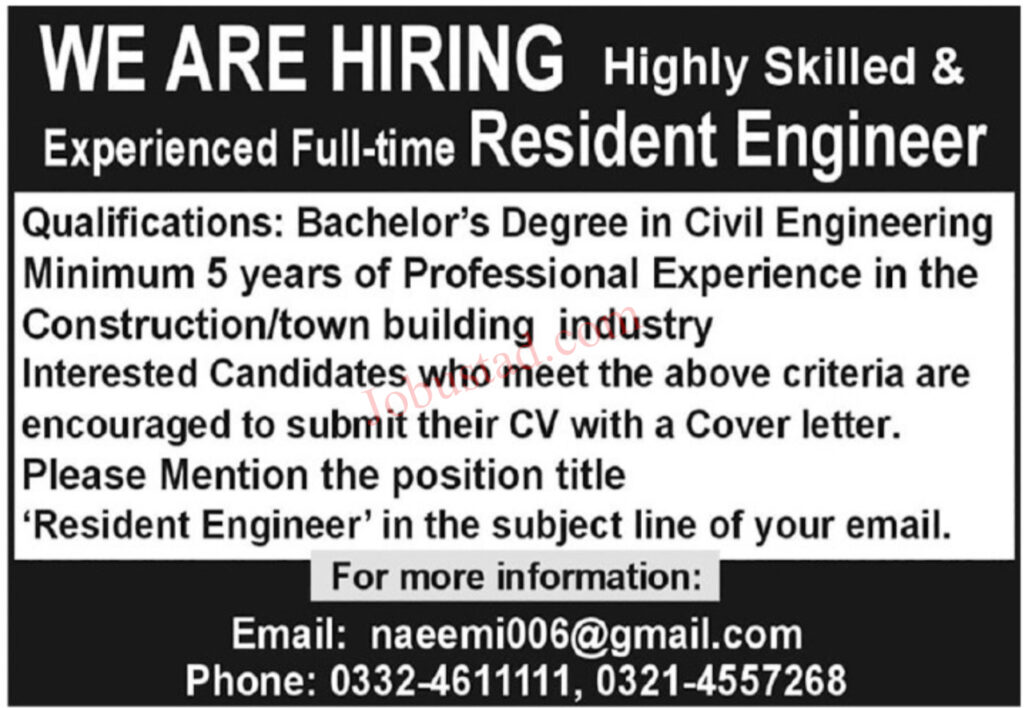 Civil Engineer Jobs In Faisalabad January 2025 Advertisement