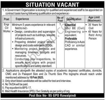 Civil Engineer Jobs In Rawalpindi January 2025 Advertisement