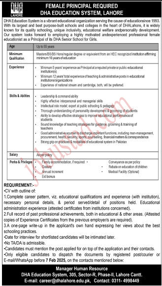 DHA Senior School for Girls Jobs in Lahore January 2025