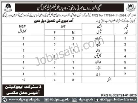 Education Department Jobs In Balochistan January 2025 Advertisement