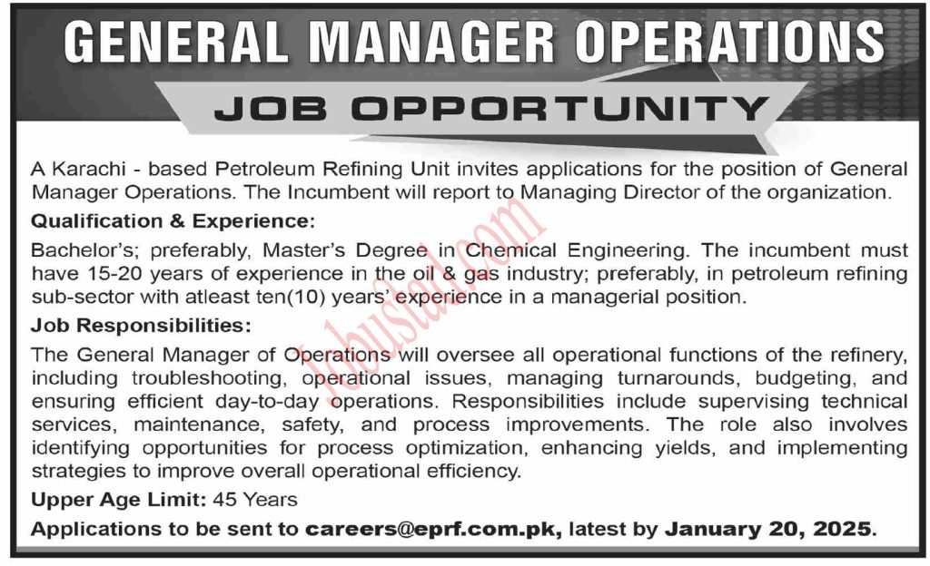 GM Jobs In Karachi January 2025 Advertisement