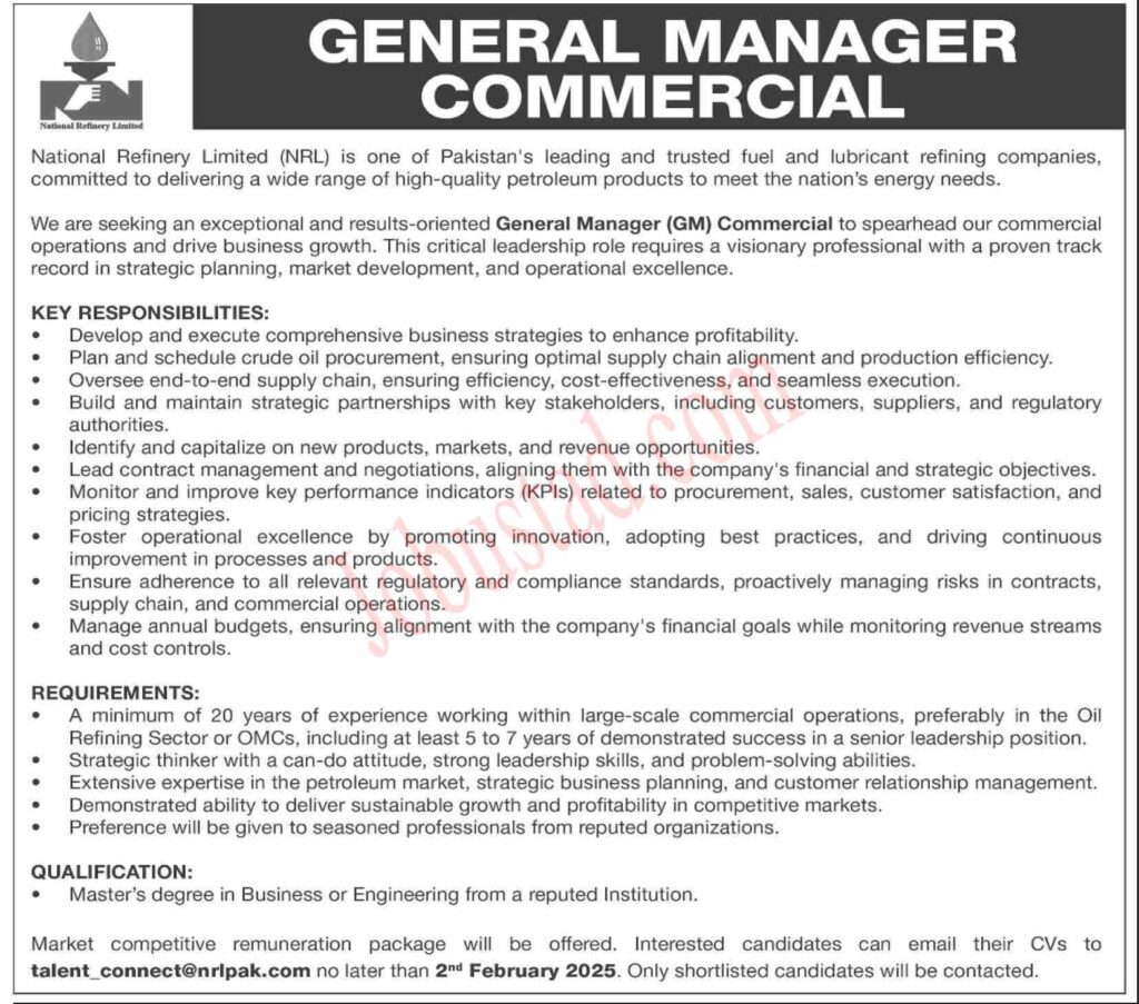 General Manager Jobs in Karachi January 2025