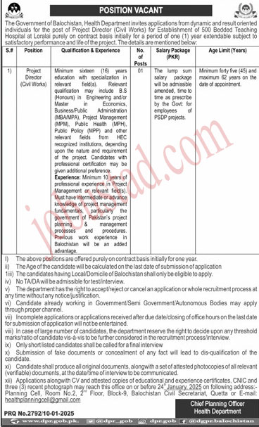Health Department Government of Balochistan January 2025 