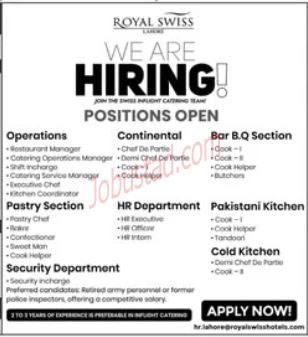 Hotel Royal Swiss Jobs In Lahore January 2025 Advertisement