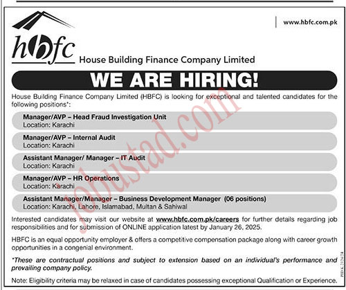 House Building Finance Company Jobs in Karachi January 2025