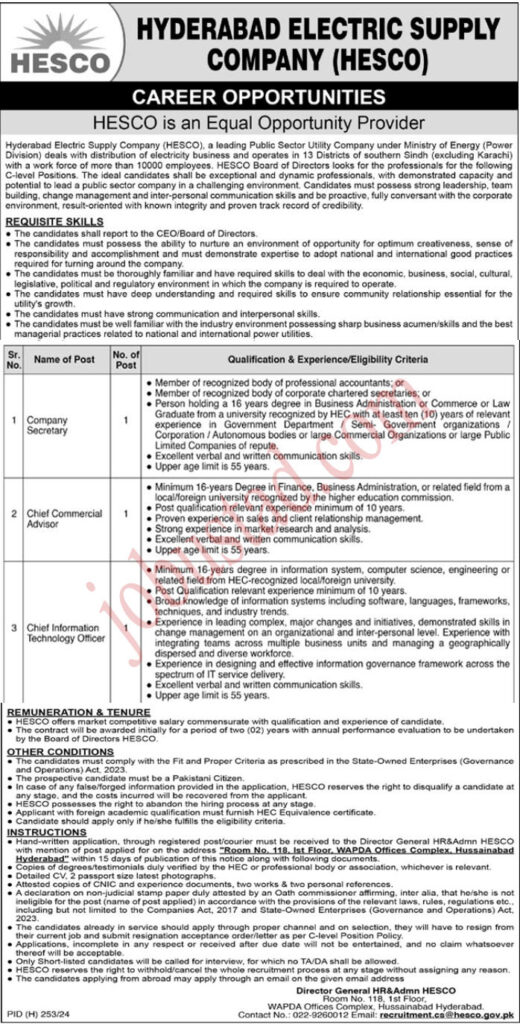 Hyderabad Electric Supply Company Jobs January 2025