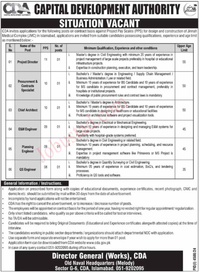 Latest CDA Jobs in Islamabad January 2025