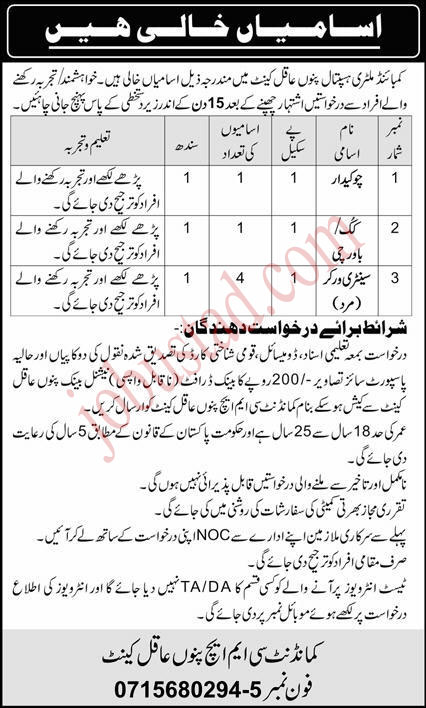 Latest CMH Jobs in Pano Aqil Cantt January 2025
