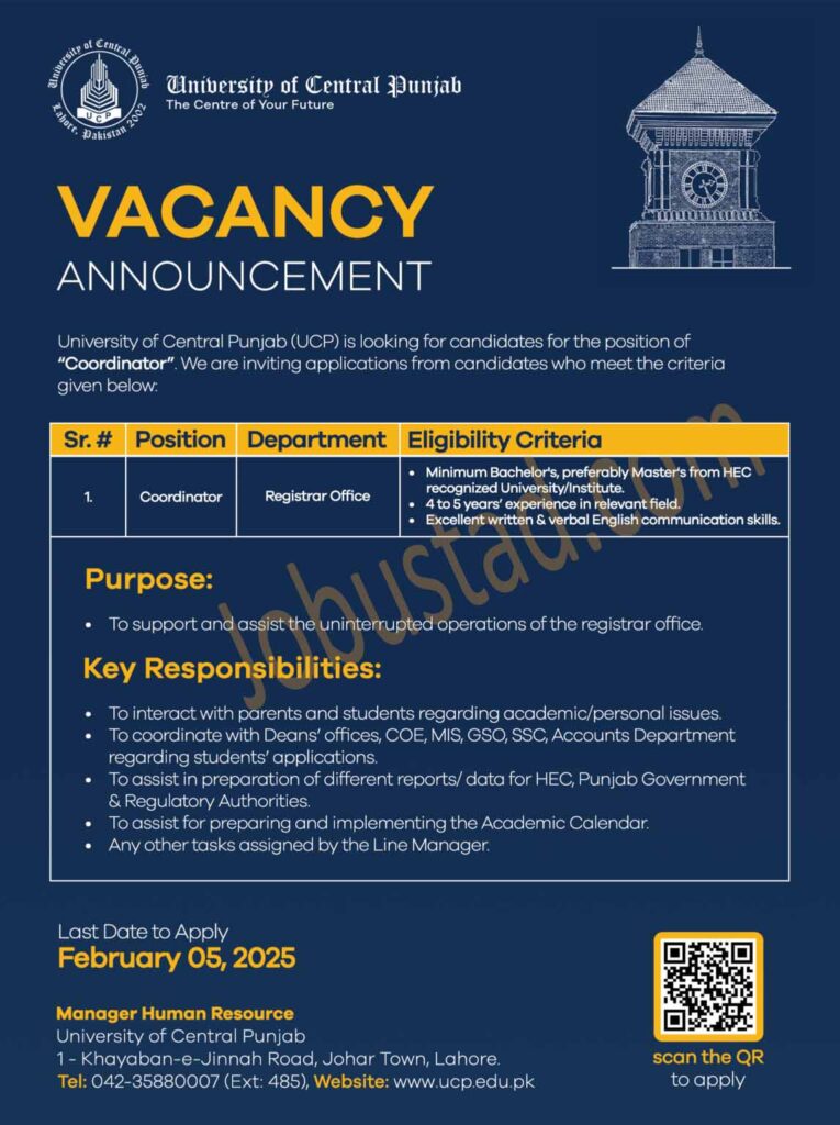 Latest Coordinator Jobs in Lahore January 2025