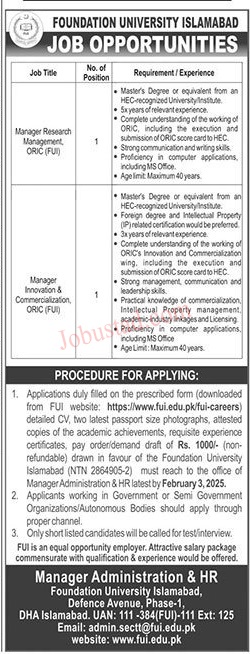 Latest FUI Jobs 2025 -  Foundation University Islamabad Jobs 2025 