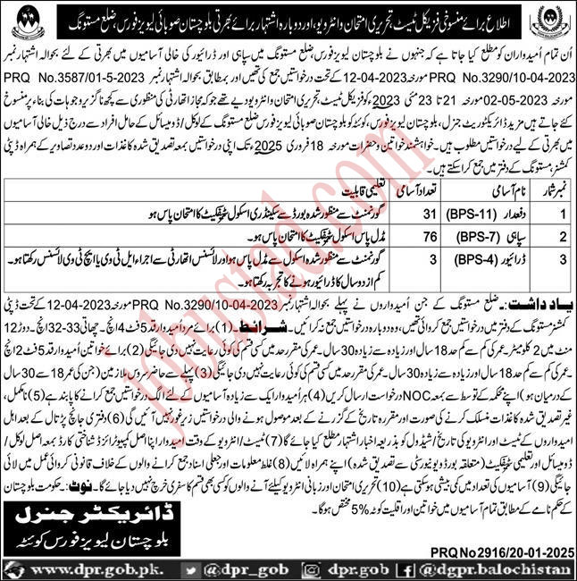 Latest Jobs in Balochistan Levies Force January 2025