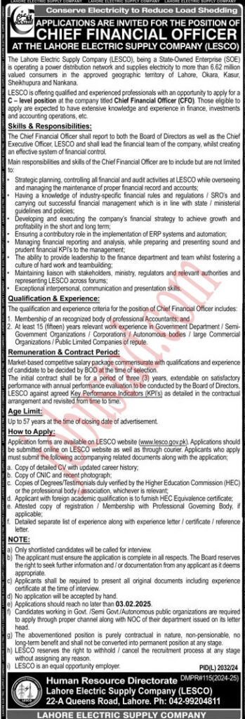 Latest Jobs in Lahore Electric Supply Company January 2025