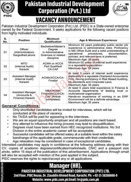 Latest Pakistan Industrial Development Corporation Jobs in Karachi January 2025