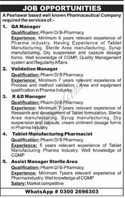 Latest Pharmaceutical Company Jobs In Peshawar January 2025 Advertisement