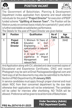 Latest Planning & Development Department Jobs In Balochistan January 2025 Advertisement