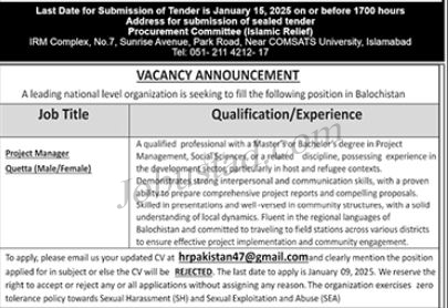 Latest Project Manager Jobs In Quetta January 2025 Advertisement