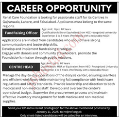 Latest Renal Care Foundation Jobs in Lahore January 2025