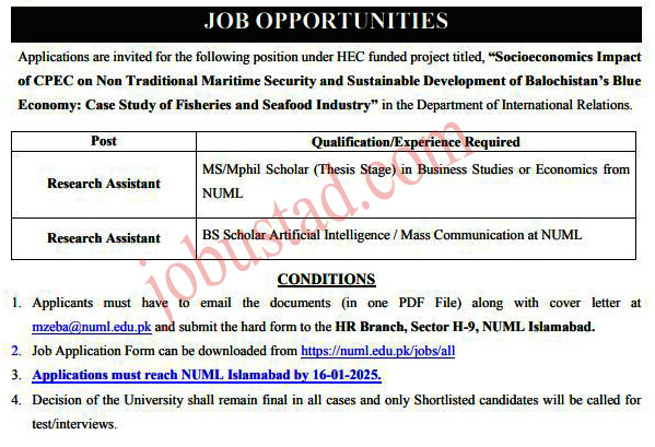 Latest Research Assistants Jobs in Islamabad January 2025