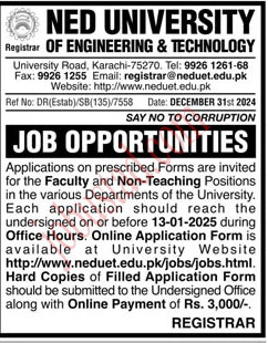 NED University of Engineering and Technology Jobs in Karachi 2025