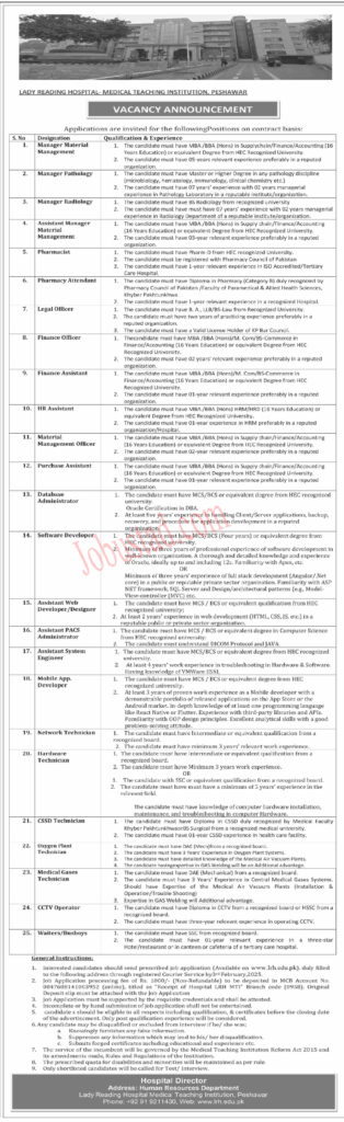New Lady Reading Hospital Jobs In Peshawar January 2025 Advertisement
