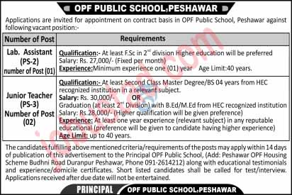 New OPF Public School Jobs in Peshawar January 2025 
