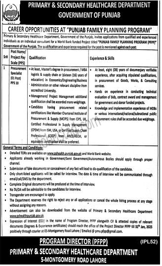Primary and Secondary Healthcare Department Punjab Jobs