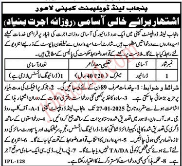Punjab Land Development Company Jobs in Lahore January 2025