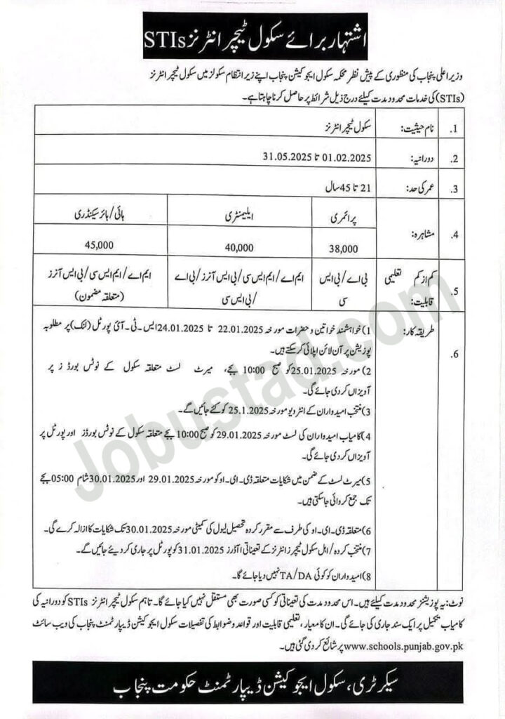 School Teacher Interns (STIs) Opportunities 2025