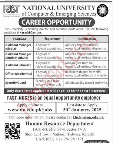 Today National University Jobs in Karachi January 2025
