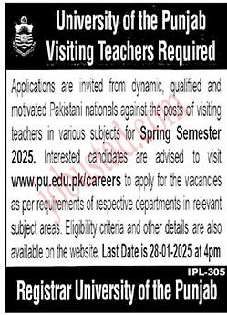 University of the Punjab Jobs in Lahore January 2025