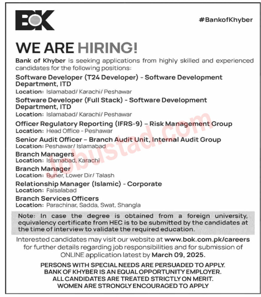 Bank of Khyber BOK Jobs in Pakistan March 2025 