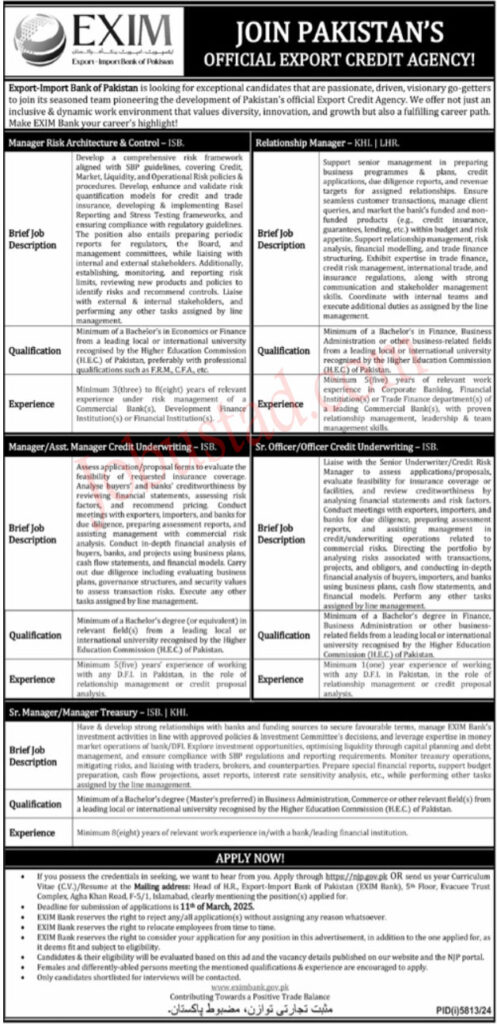 Exim Bank Jobs in Islamabad March 2025