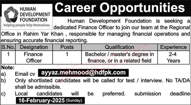 New Finance Officer Jobs in Rahim Yar Khan February 2025