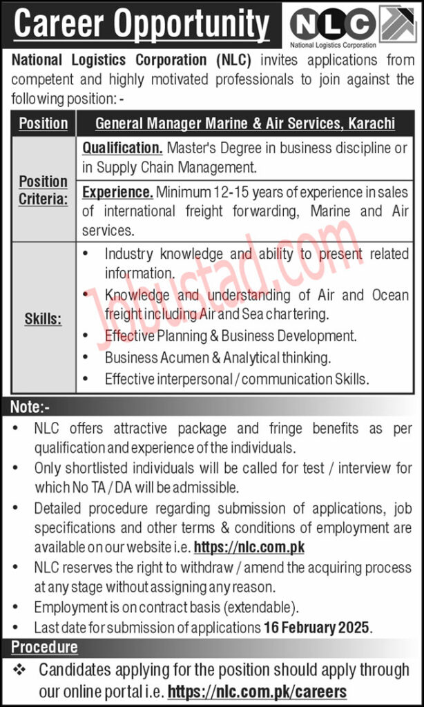 Latest NLC Jobs in Karachi February 2025