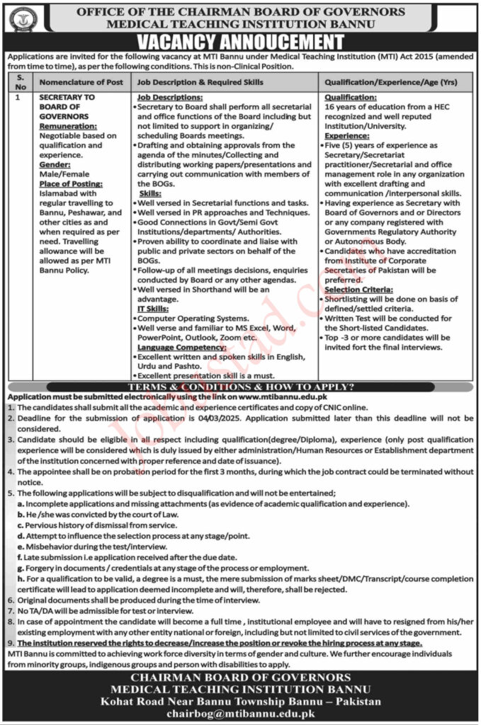 Medical Teaching Institution Jobs in Bannu March 2025